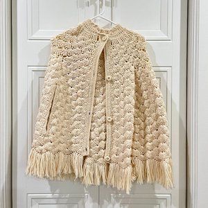 Vintage Cream Knit Cape with Arm Slits